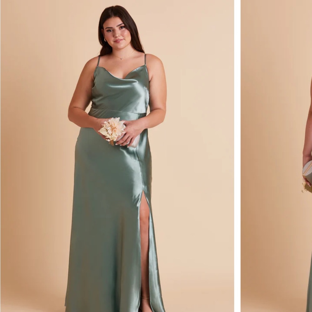 Birdy Grey Lisa Long Satin Dress Curve - Sea Glass 1X
